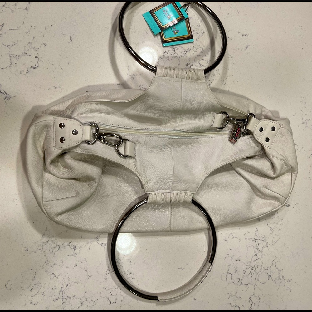 BabeeD White Leather Purse with Metal Handles